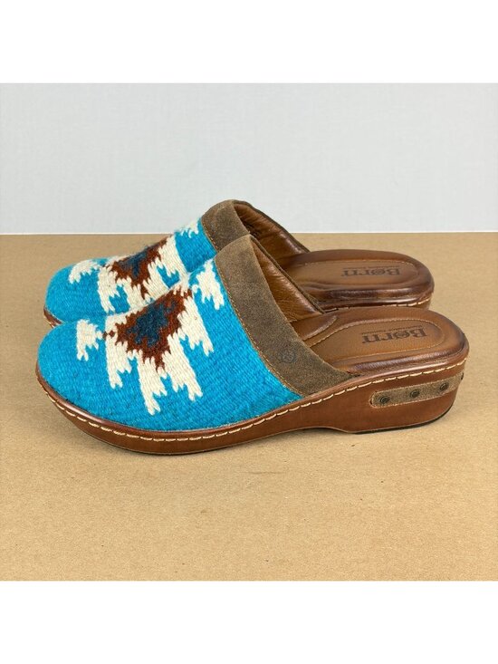Born Shoes - Born Bandy Blanket Mules Clogs Womens 9 Brown Blue White Slip On
